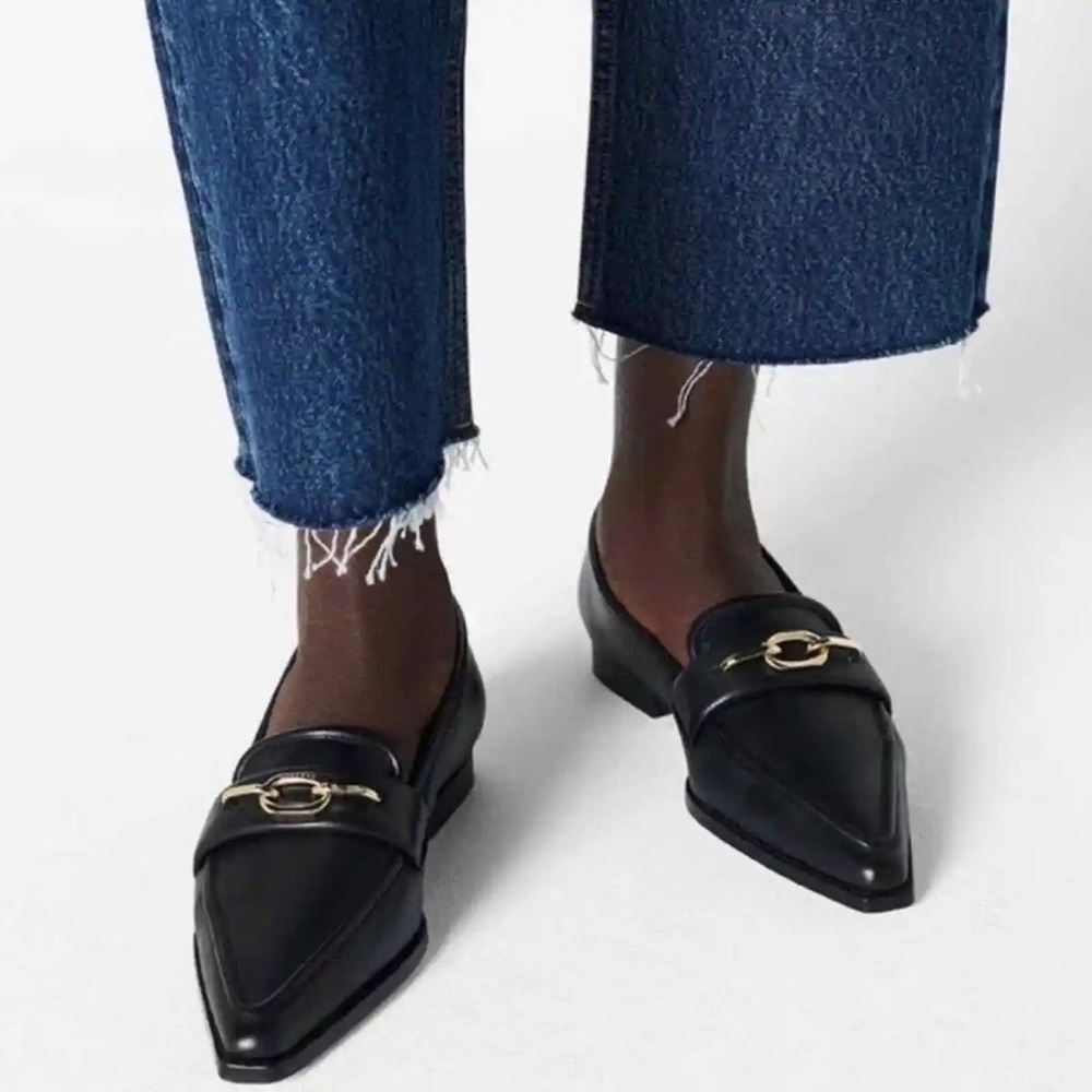 Anine Bing Black Pointed Buckle Selma Loafers Size 41